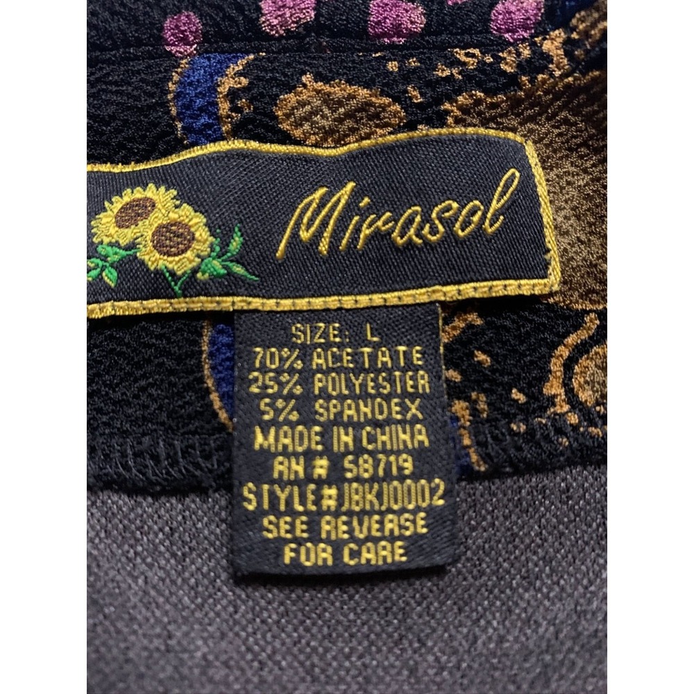 Vintage Mirasol Womens Jacket & Skirt Set Size L Black With Multicolor Cottageco - Picture 3 of 11